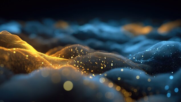 Abstract Data Waves in Gold and Blue, Representing Digital Transformation and Technological Innovation, Suitable for Corporate Presentation : Generative AI