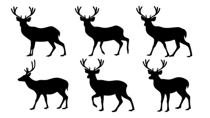 set of deer silhouette design vector art illustration