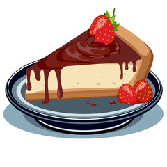 Strawberry and chocolate cheesecake on a plate