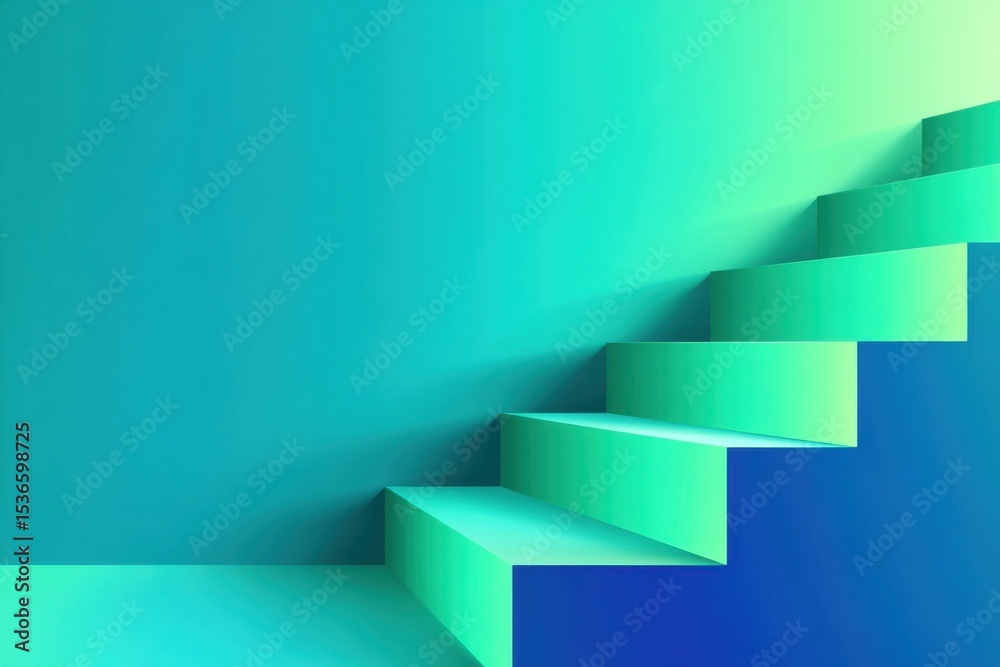 Aufkleber abstract staircase in teal and blue gradient, symbolizing career growth and business development, wi