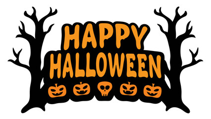 Happy Halloween typography with flying bats vector.