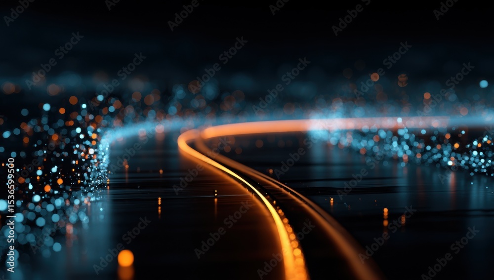 Poster Abstract Glowing Lines and Particles on Dark Surface, Representing Connectivity and Digital Transformation for Business Solutions and Technology : Generative AI