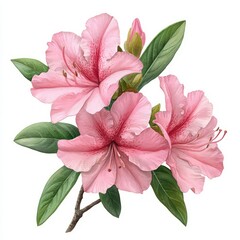 Subtropical flowers. Blooming azalea isolated on white background. Watercolor paints