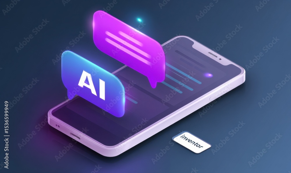 Poster Smartphone Displaying Chat Bubbles With AI Text, Illustrating Modern Digital Communication and Technology Innovation for Business Solutions and Marketing : Generative AI