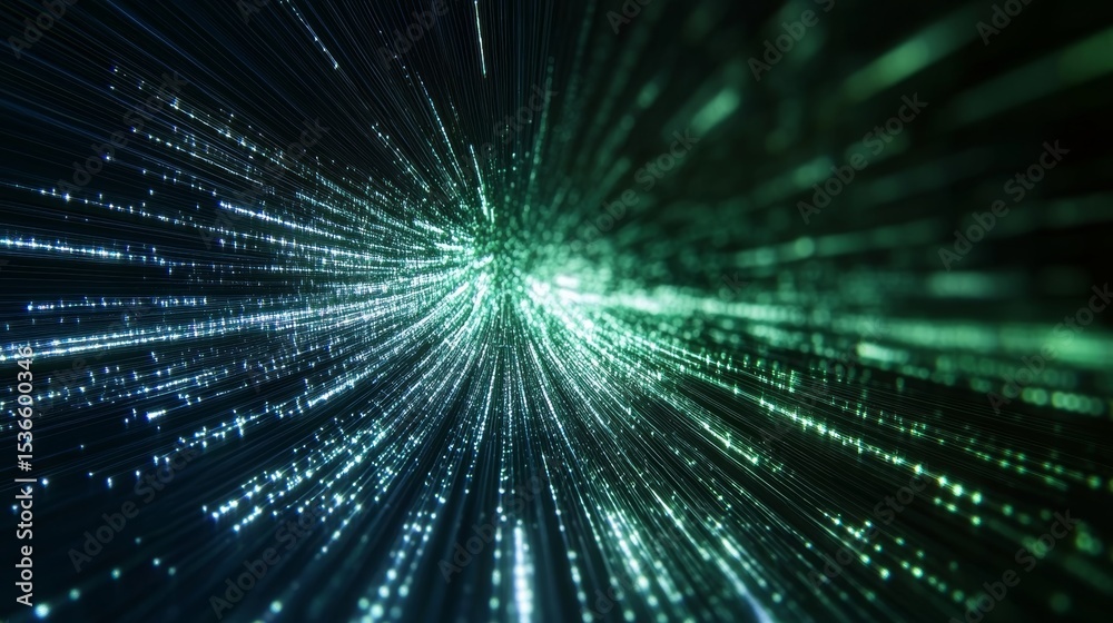 Poster futuristic digital data stream corridor with hyperspace jump and light speed visualization effect