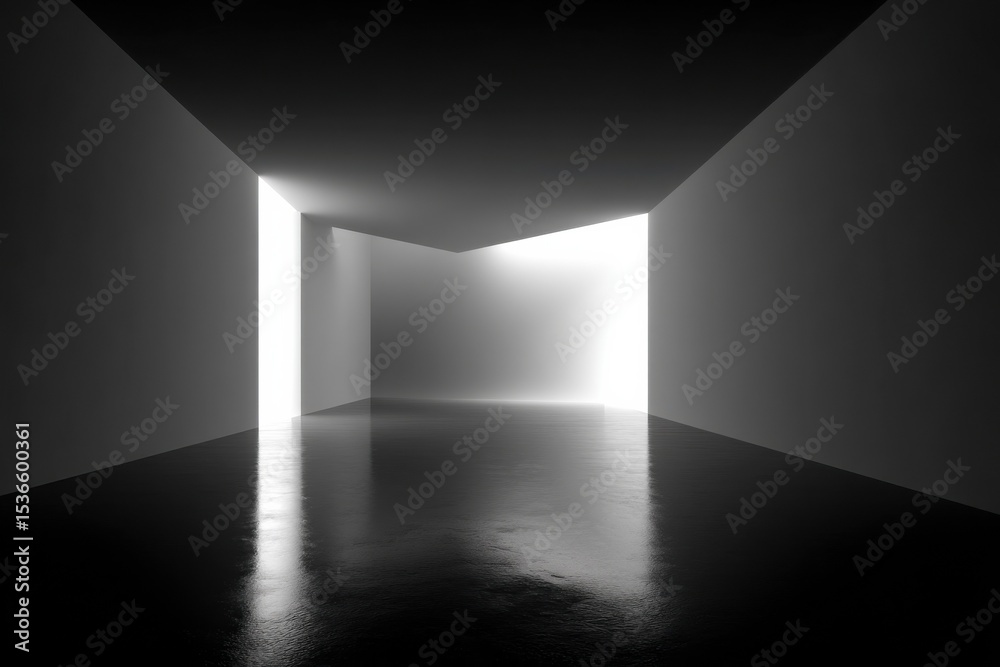 Poster Abstract Hallway With Bright Light, Representing Minimalism and Future Architecture in Contemporary Design and Real Estate Development : Generative AI