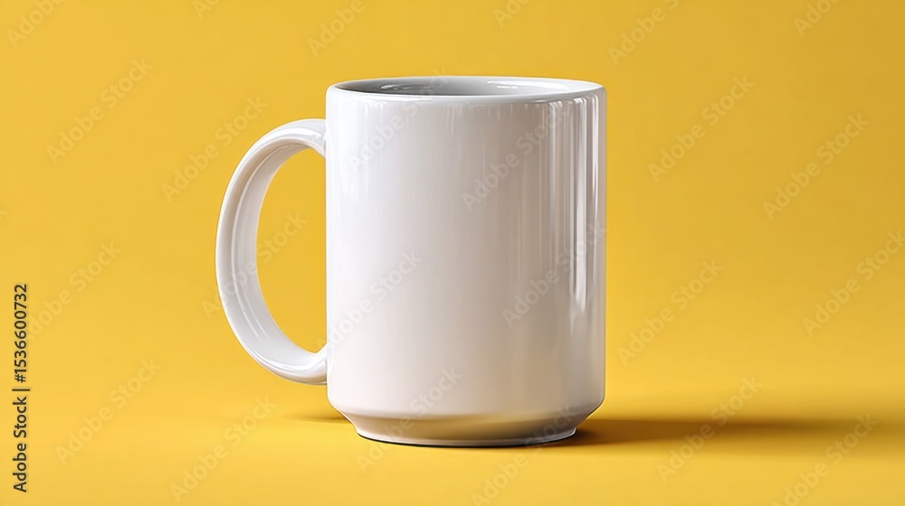 Poster white coffee mug on yellow background, ideal for branding mockups and product presentation : generat