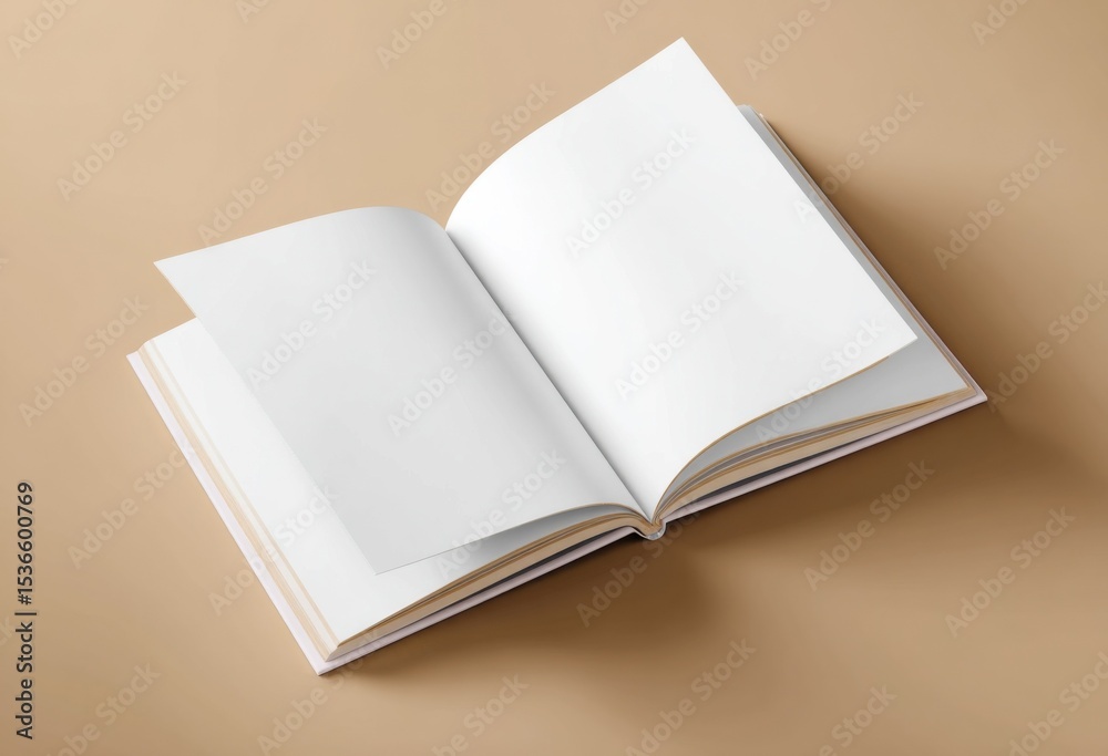 Poster Open Book With Blank Pages on Beige Background, Ideal for Mockups and Publishing Projects, Offering Creative Freedom and Design Versatility : Generative AI