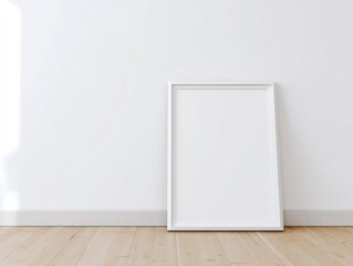 Blank White Frame Leaning Against a Wall, Ideal for Mockups and Showcasing Interior Design Projects, Representing Simplicity and Modern Minimalism : Generative AI