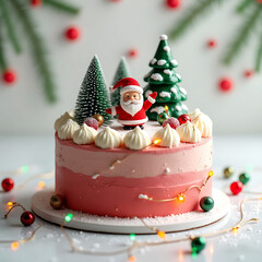 Delicious Christmas cake with festive decorations and a candle, perfect for a holiday celebration