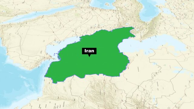 Iran Map Animation Geographic Overview Political Divisions Visualized. Iran Country Map Animation Showing Borders, Tehran, Airspace with a Powerful 4K Zoom Effect