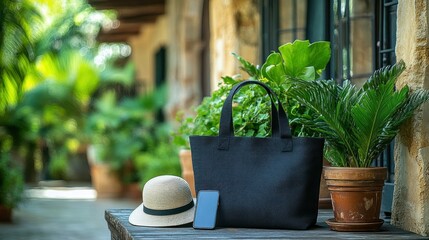 Outdoor tote bag with accessories
