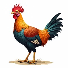 Fototapeta premium Vivid illustration Greater Prairie Chicken. Colorful rooster stands on white background. Detailed artwork of avian wildlife. Suitable for printing on posters postcards, t-shirts. Poultry farm,