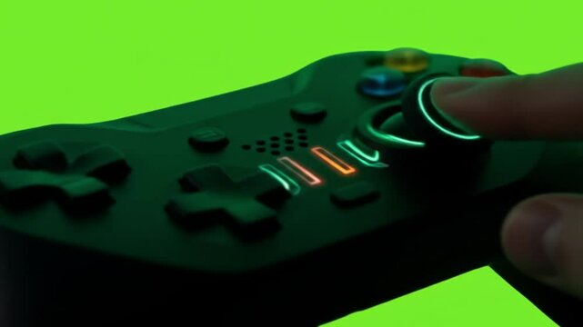 Gaming controller close-up rotating on green screen