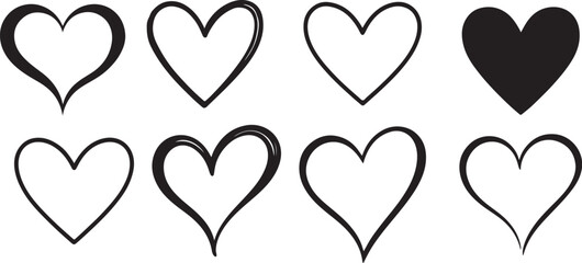 Black Heart Line Art Set – Stylized Love Symbols for Valentine’s Day and Weddings
