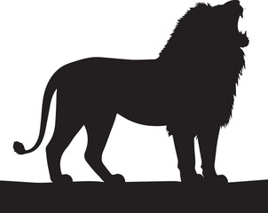 Lion Standing on Rock Cliff Wild Animal Silhouette with Mane