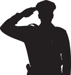 Military Soldier Officer Saluting in Uniform Cap Silhouette
