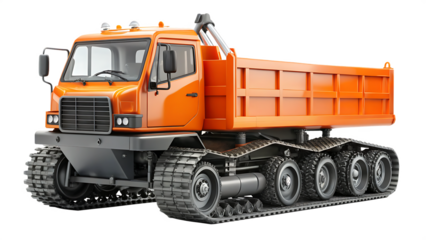 Orange snowmobile dumper truck isolated -  on white background png AI