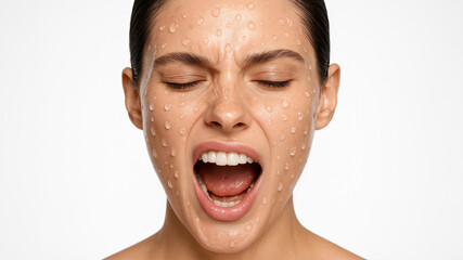 Facial skincare with needle-like gel, minimal beauty portrait