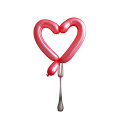Red balloon heart on fork isolated on transparent background