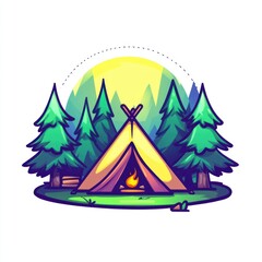 Colorful camping scene in a forest