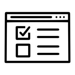 Outline style image depicts a web browser window with a tab bar, displaying content that includes a checked square box and an empty square box, symbolizing an online form or checklist within a browser