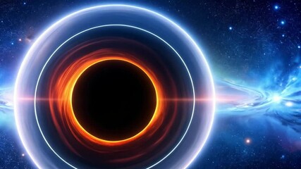Spectacular view of a Black Hole system with a ring of light and accretion disk swirling in a cosmic stellar environment. - Powered by Adobe