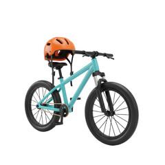 Obraz premium Blue children's bicycle with orange helmet on white background