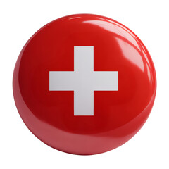 Obraz premium Glossy Round Swiss Flag Badge Pin : A Collectible Enamel Pin