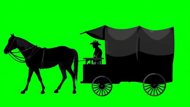 Settler riding in wagon at night from Wild West series,   grayscale, chroma key, green screen, mockup, footage, loop