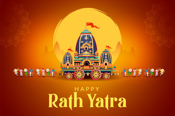 Chariot of Lord Jagannath, Balabhadra and Subhadra on annual Rathayatra in Odisha festival background
