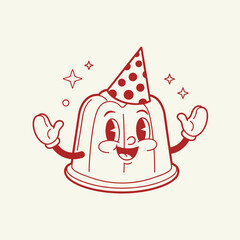 Happy Red Cartoon Jelly Dessert Character Wearing Party Hat