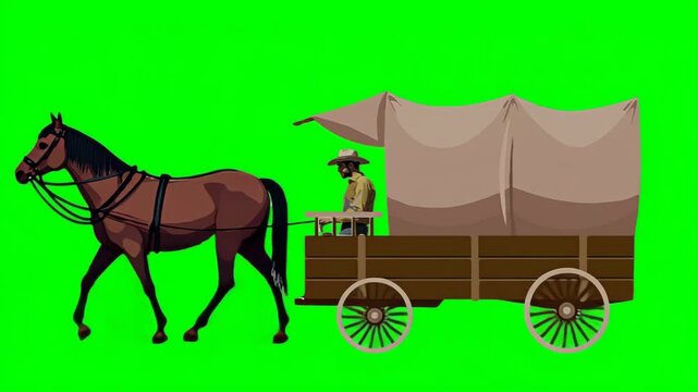 Settler riding in wagon from Wild West series, chroma key, green screen, mockup, footage, loop