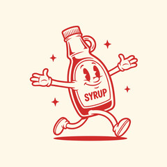 Cheerful Red Syrup Bottle Cartoon Character Running