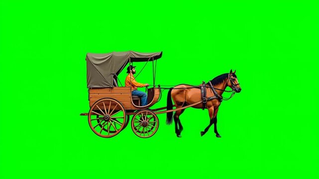 Settler riding in wagon from Wild West series, chroma key, green screen, mockup, footage, loop