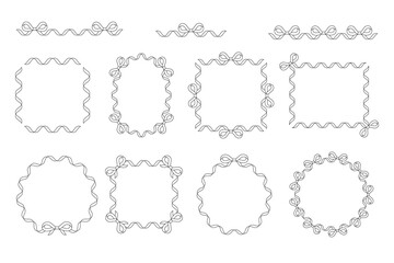 Big set of decorative ribbon frames with bows. Square, round, and oval borders in a modern vintage style. Perfect for invitations, greeting cards, tags, and baby or wedding designs.