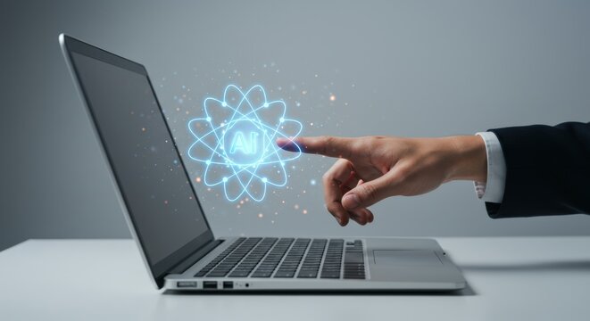 A hand touches an ai symbol on a laptop screen representing artificial intelligence