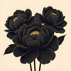 Vector image with black peonies.
