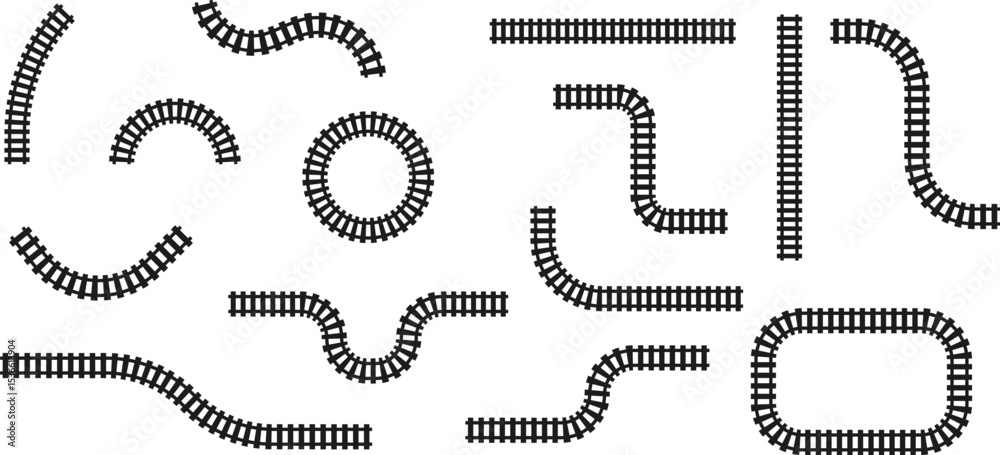 Poster railway train track vector route. rail line, subway map, and railroad elements for game ui and graph