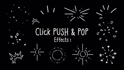 Set 1 of Click Push Pop line effects, circle burst ray, radiant, burst, stars, confetti, hearts, sparkle, Hand-drawn animation on a transparent background, alpha channel	 - Powered by Adobe