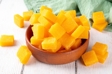 Dried mango cubes,organic fruit marmalade  without added sugar