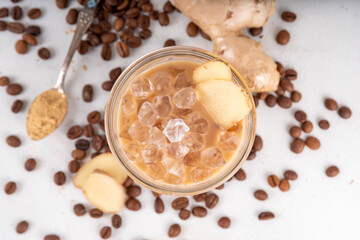 Cold brewed ginger coffee latte cup