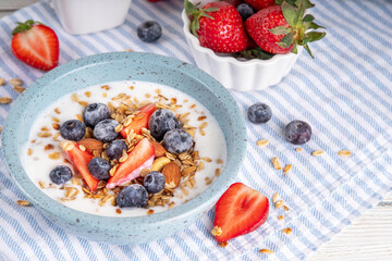 Sweet Homemade Breakfast, Greek Yogurt bowl with Granola and Berries