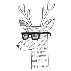 Fototapete Rund Cool doodle deer with sunglasses. Hand drawn vector illustration on white background. © DeShoff