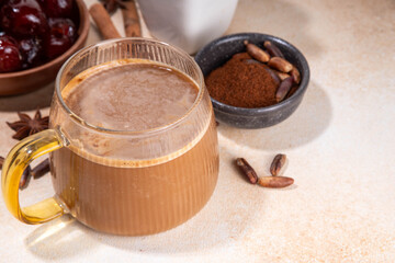Coffee latte cup, made with grated date seeds