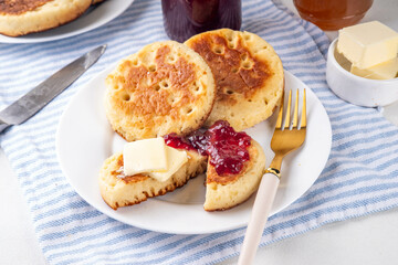Traditional English skillet baked pastry Crumpets