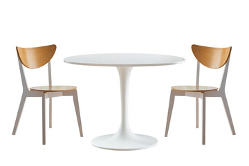 white round table and two chairs isolated on white background