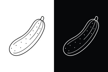 Minimalist Cucumber Line Icon. Black and White Vector for Logos and Labels