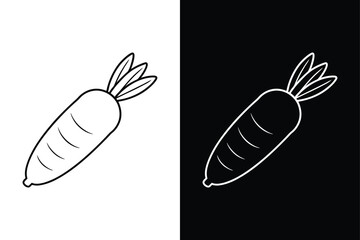 Black and White Daikon Radish Line Icon. Perfect for Logos, Labels, and UI Design
