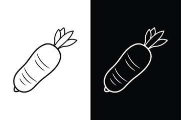Minimal Daikon Radish Icon. Editable Line Art Vector on Black and White Background